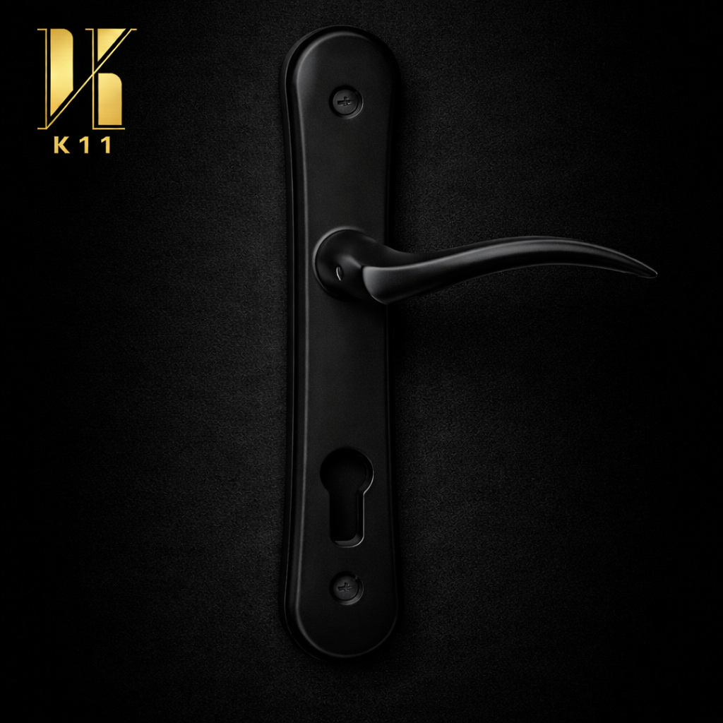 دستگیره درب اتاق مدل نیم گرد پلاک مشکی مات براق زاماک بسته 2 عددی